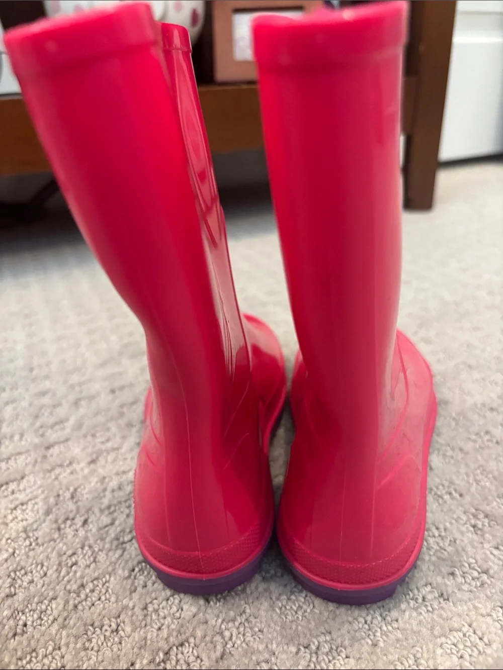 Bright Pink Kids Rain Boots with Purple Soles